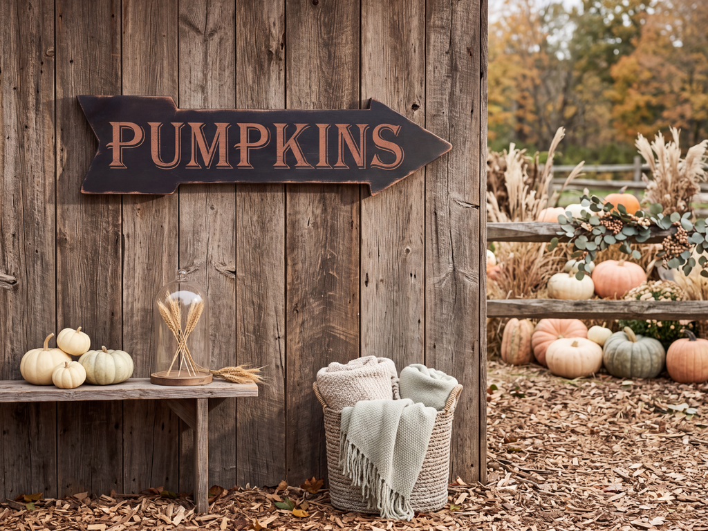 Arrow Shaped Pumpkins Sign