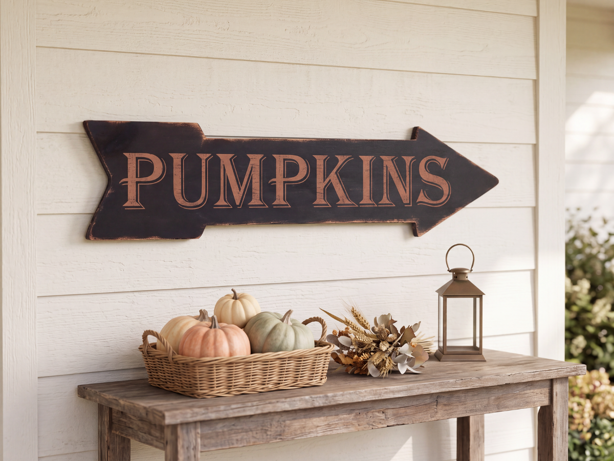 Arrow Shaped Pumpkins Sign