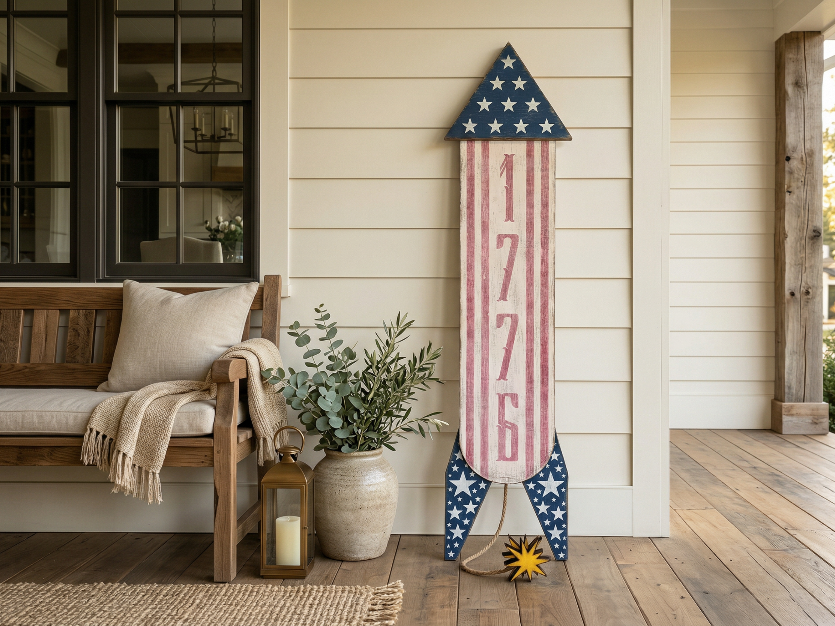 Antique Style 1776 Wooden Rocket Firework for Americas 250th Anniversary