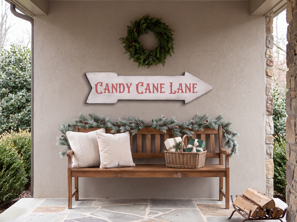 Antique style Candy Cane Lane Arrow Shaped Sign