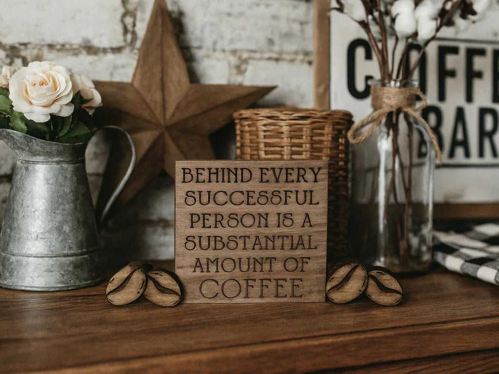 Freestanding Reclaimed Wood Coffee Sign with Wooden Coffee Beans
