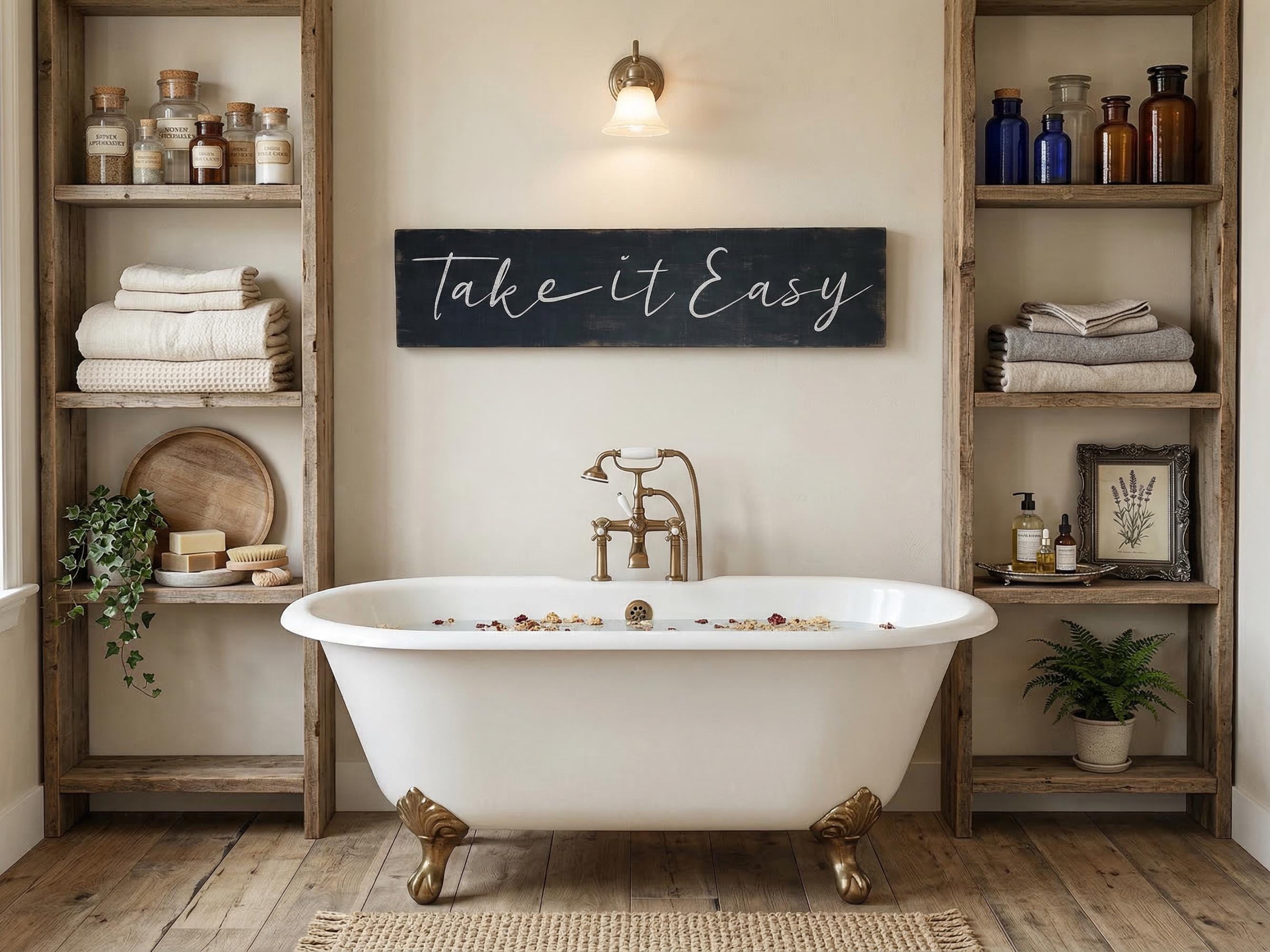Rustic Take it Easy Bathroom Sign