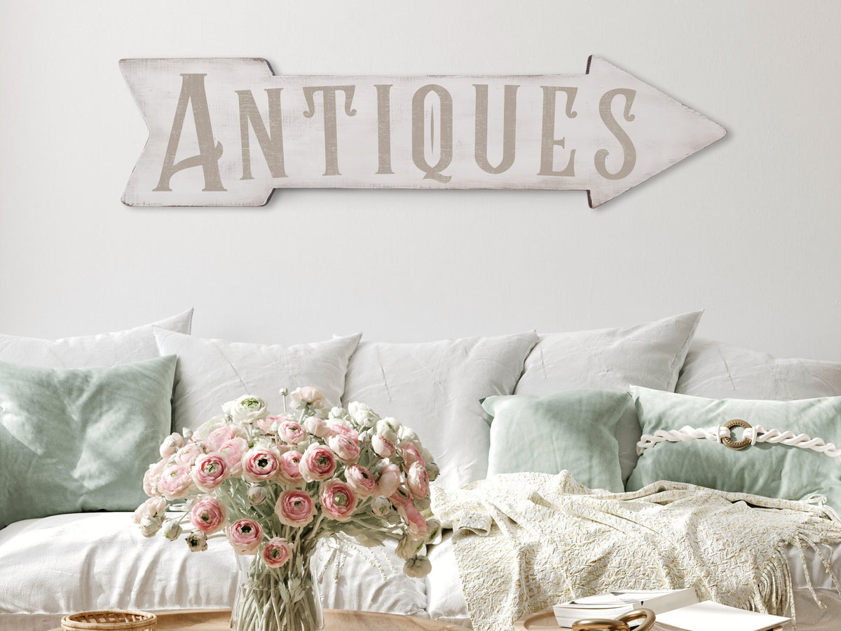 Off-white & Beige Antiques Arrow Sign