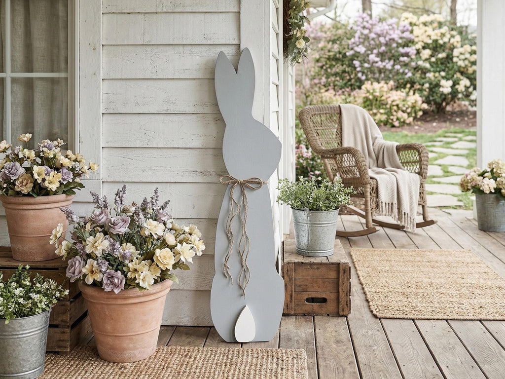 Gray Bunny with a Jute Twine Bow