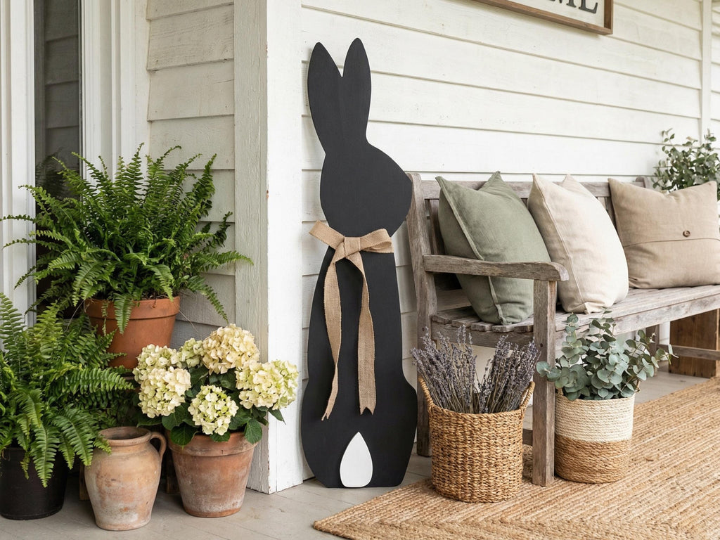 Black Bunny with a Burlap Bow