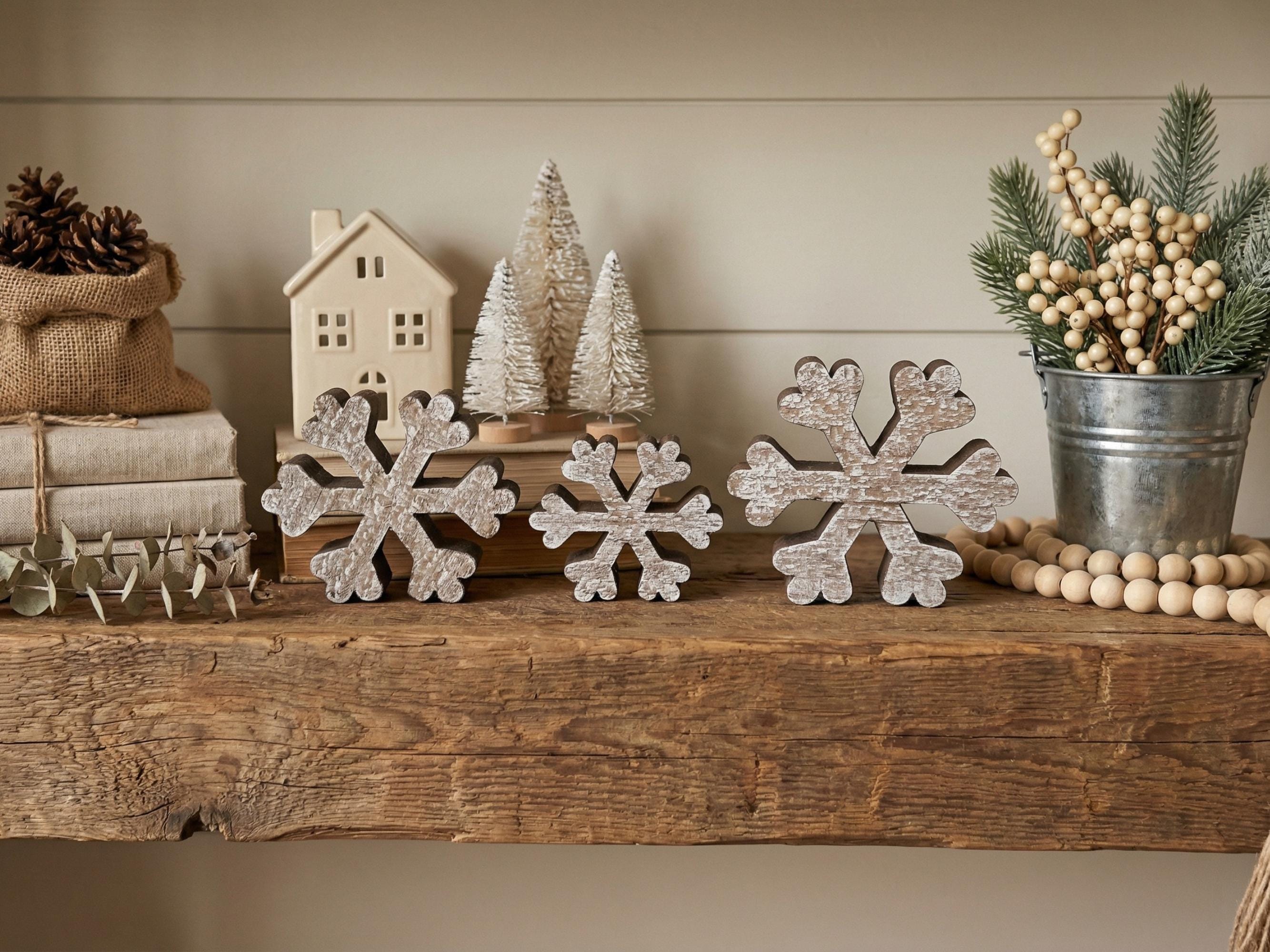 Whitewashed Reclaimed Wood Snowflakes