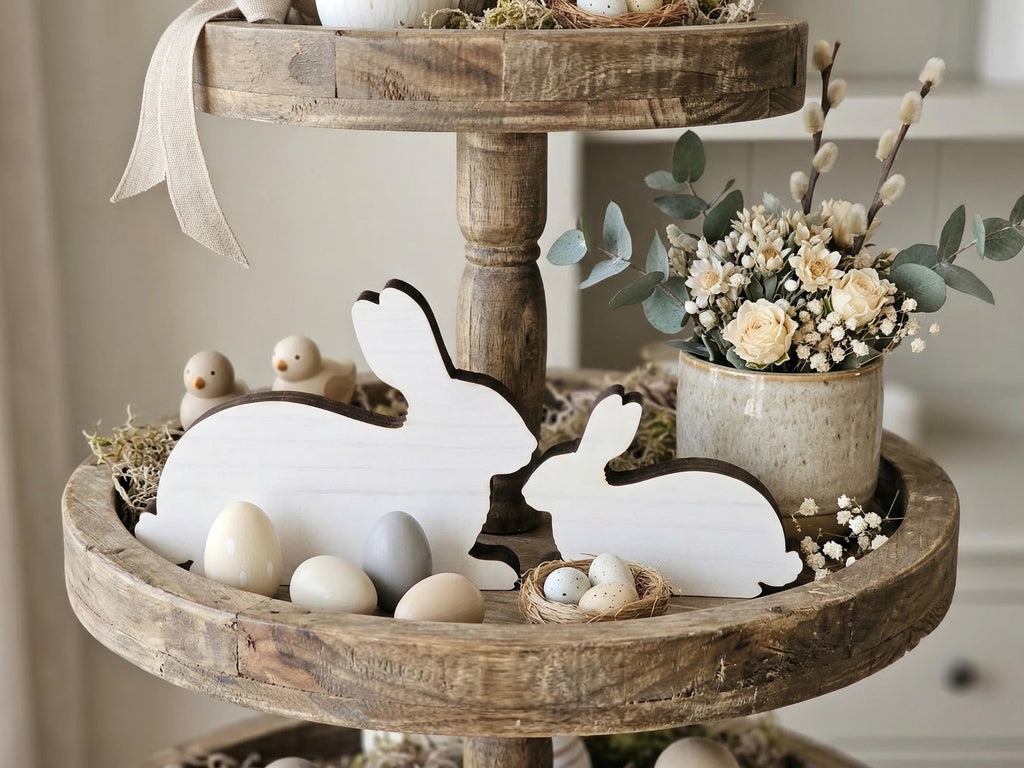 Rustic Wooden Freestanding White Bunny