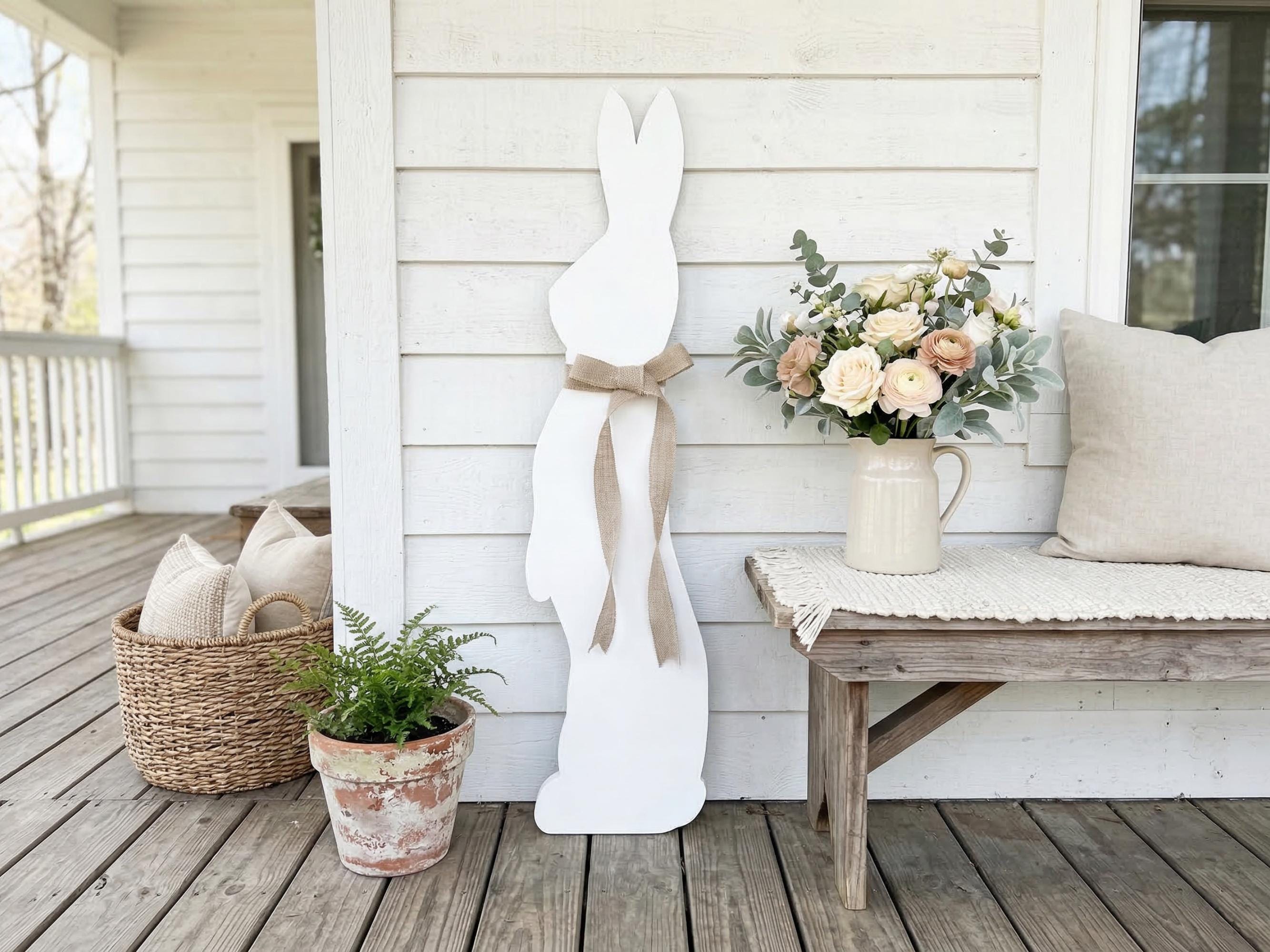 White Standing Bunny with a Burlap Bow