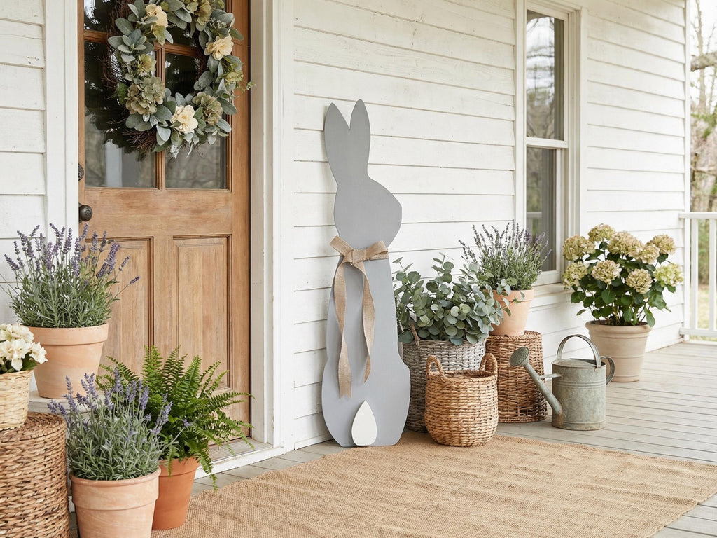 Gray Bunny with a Burlap Bow