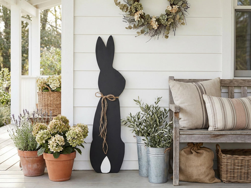 Black Bunny with a Jute Twine Bow