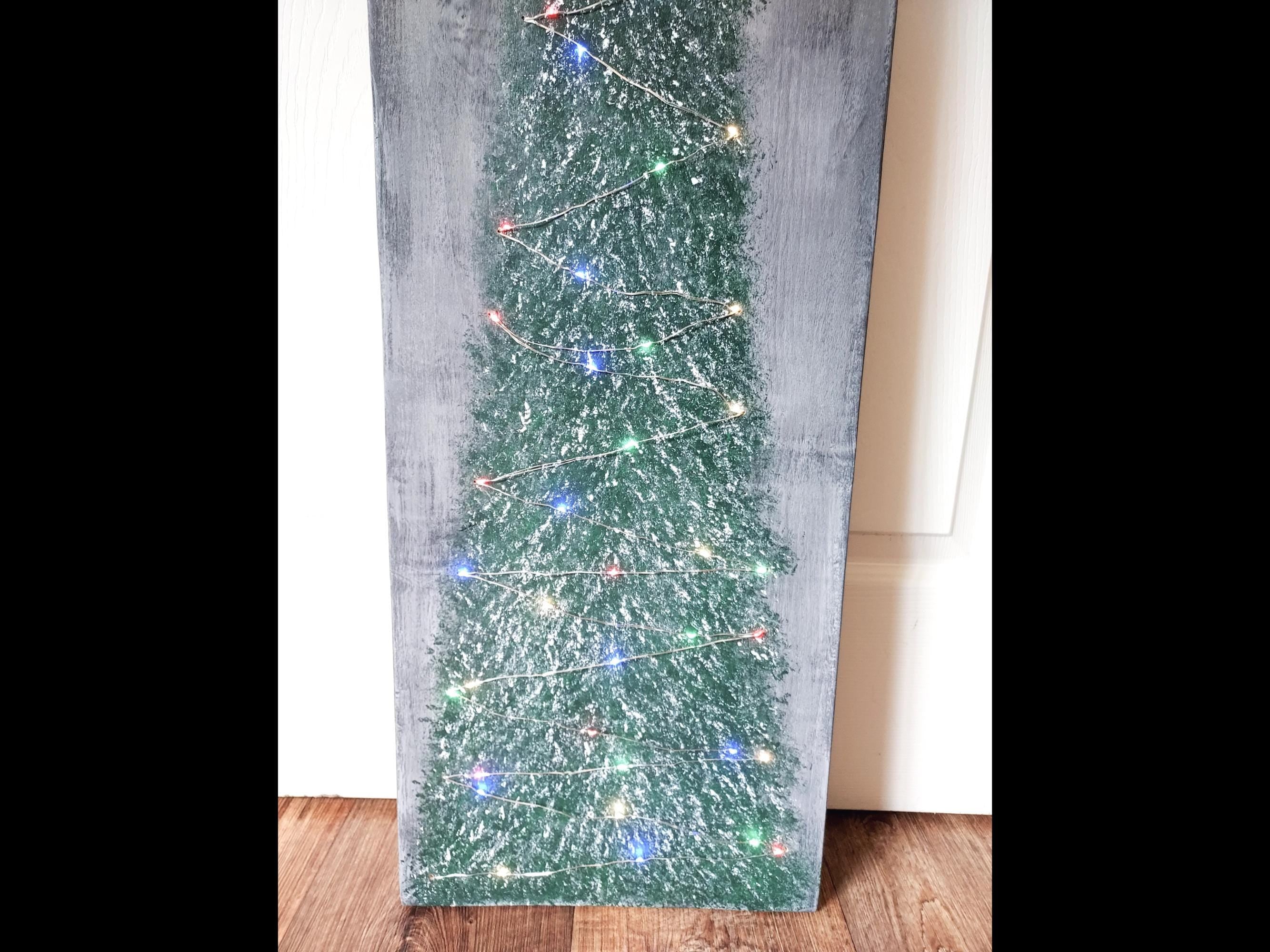 Original Christmas Tree Painting with Battery Powered Lights