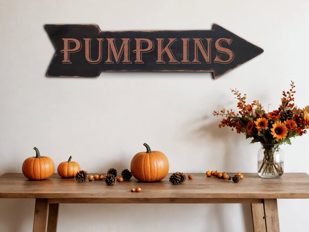 Arrow Shaped Pumpkins Sign