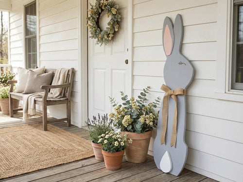 3D Gray Bunny with a Burlap Bow