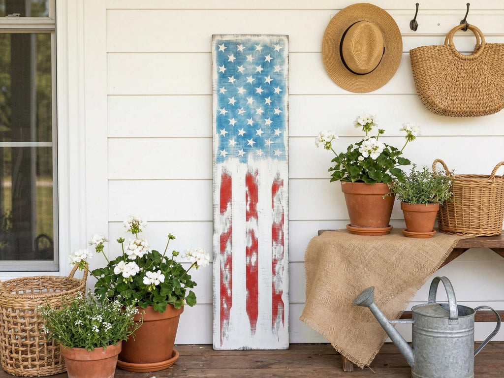 Antique Style Wooden American Flag