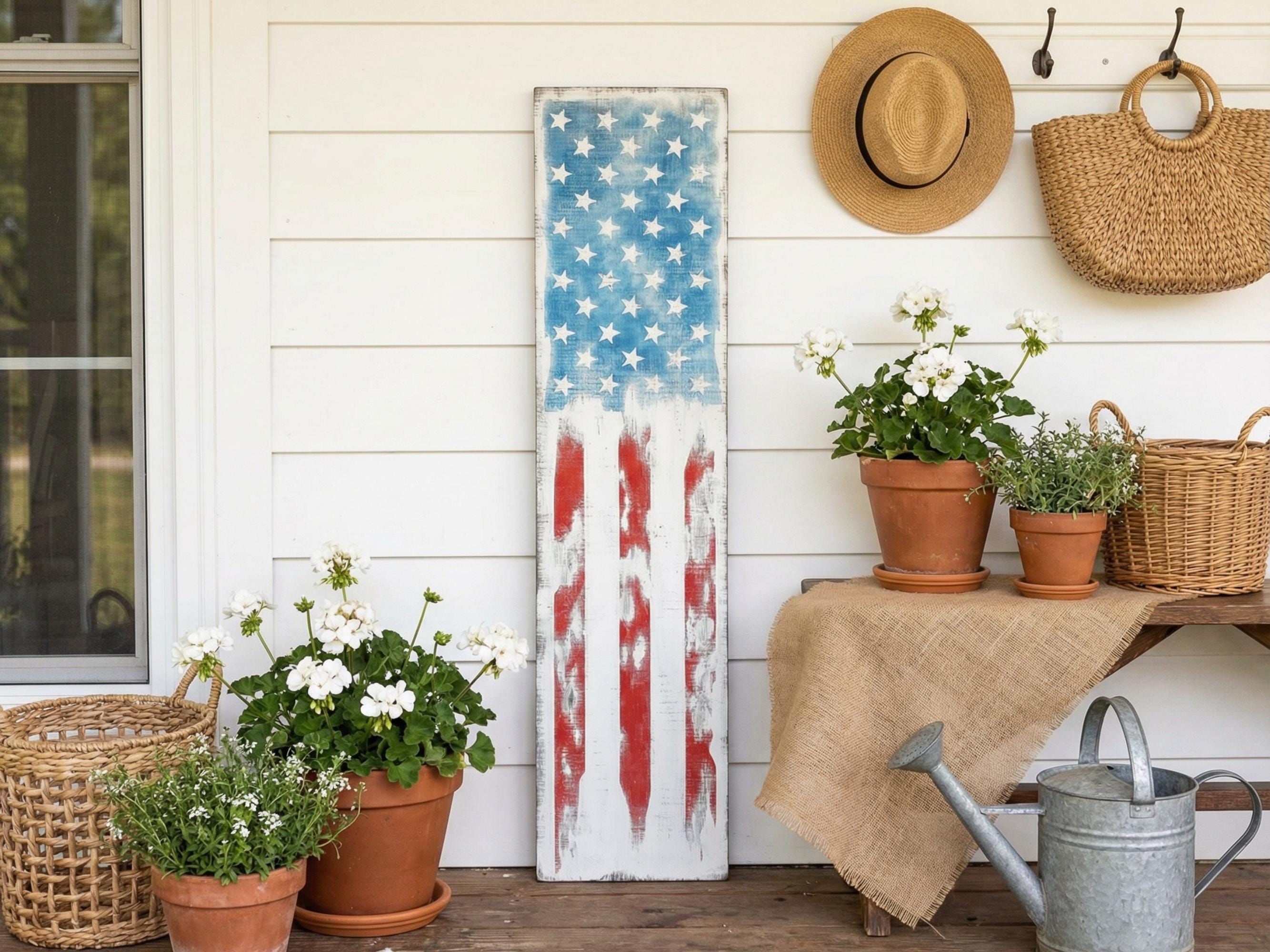 Antique Style Wooden American Flag