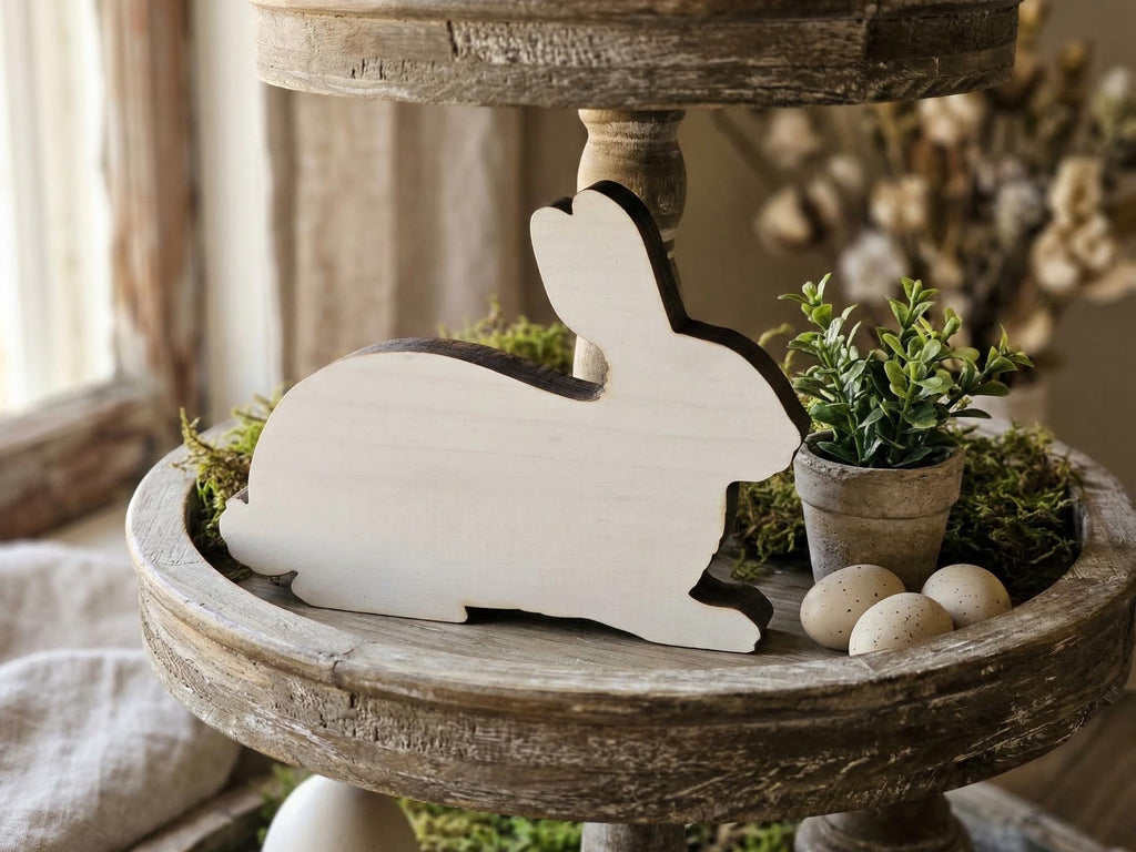 Rustic Wooden Freestanding White Bunny