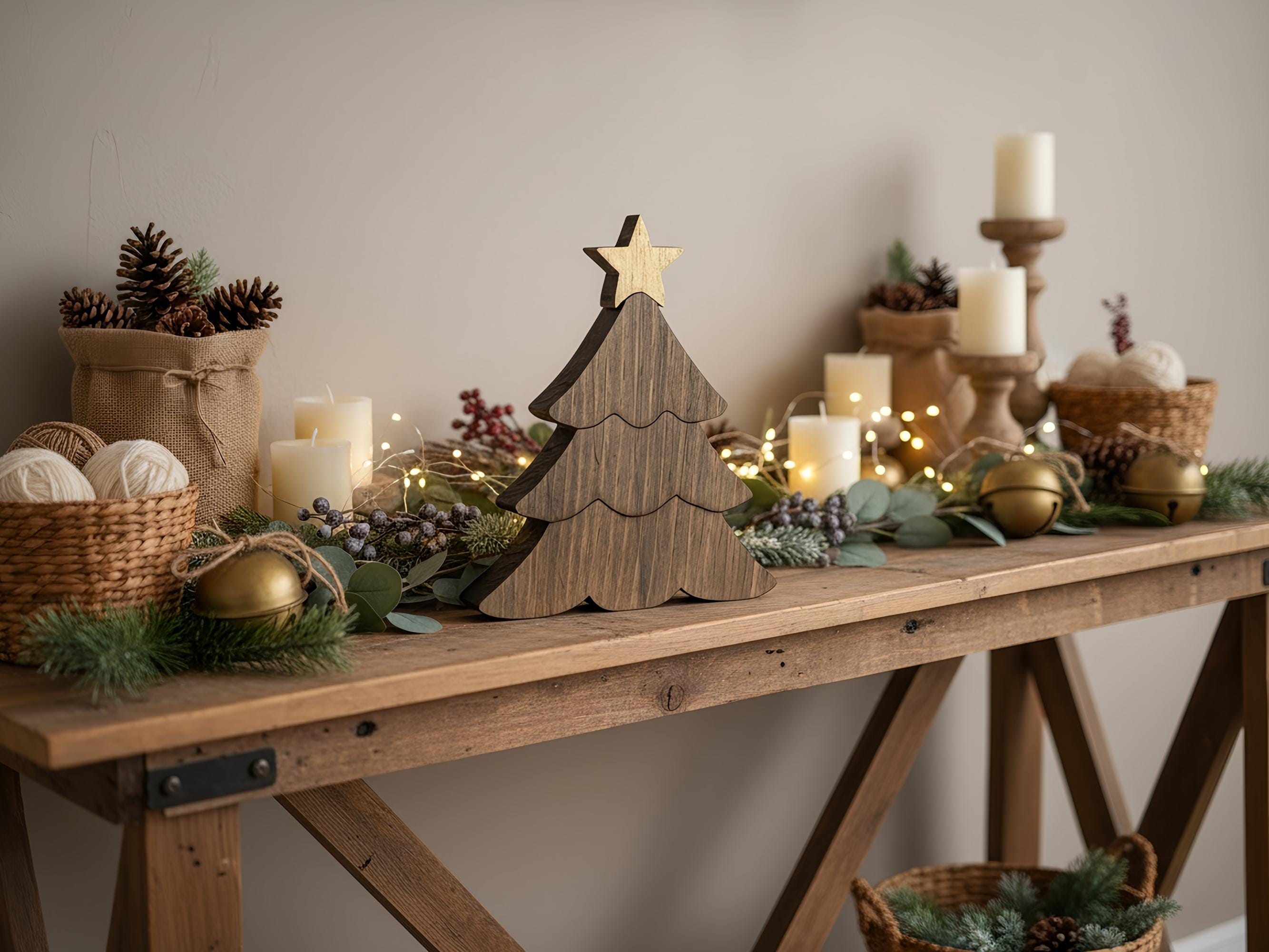 Reclaimed Wood Christmas Tree with Gold Star