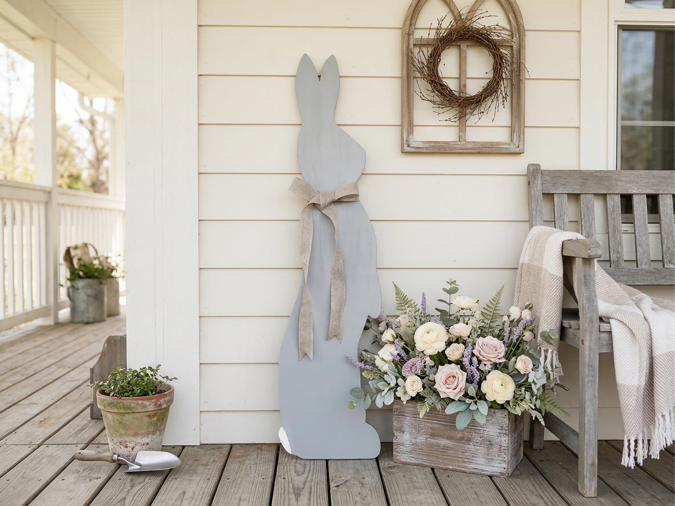 Gray Bunny with a Burlap Bow