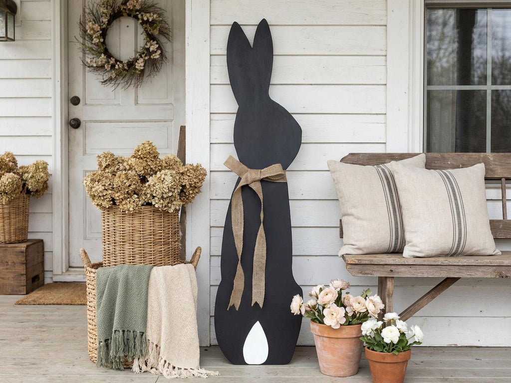 Black Bunny with a Burlap Bow