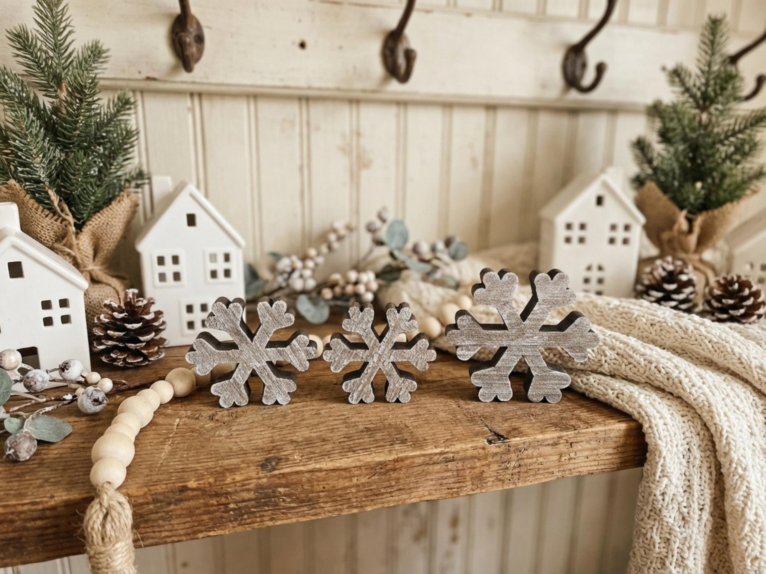 Whitewashed Reclaimed Wood Snowflakes