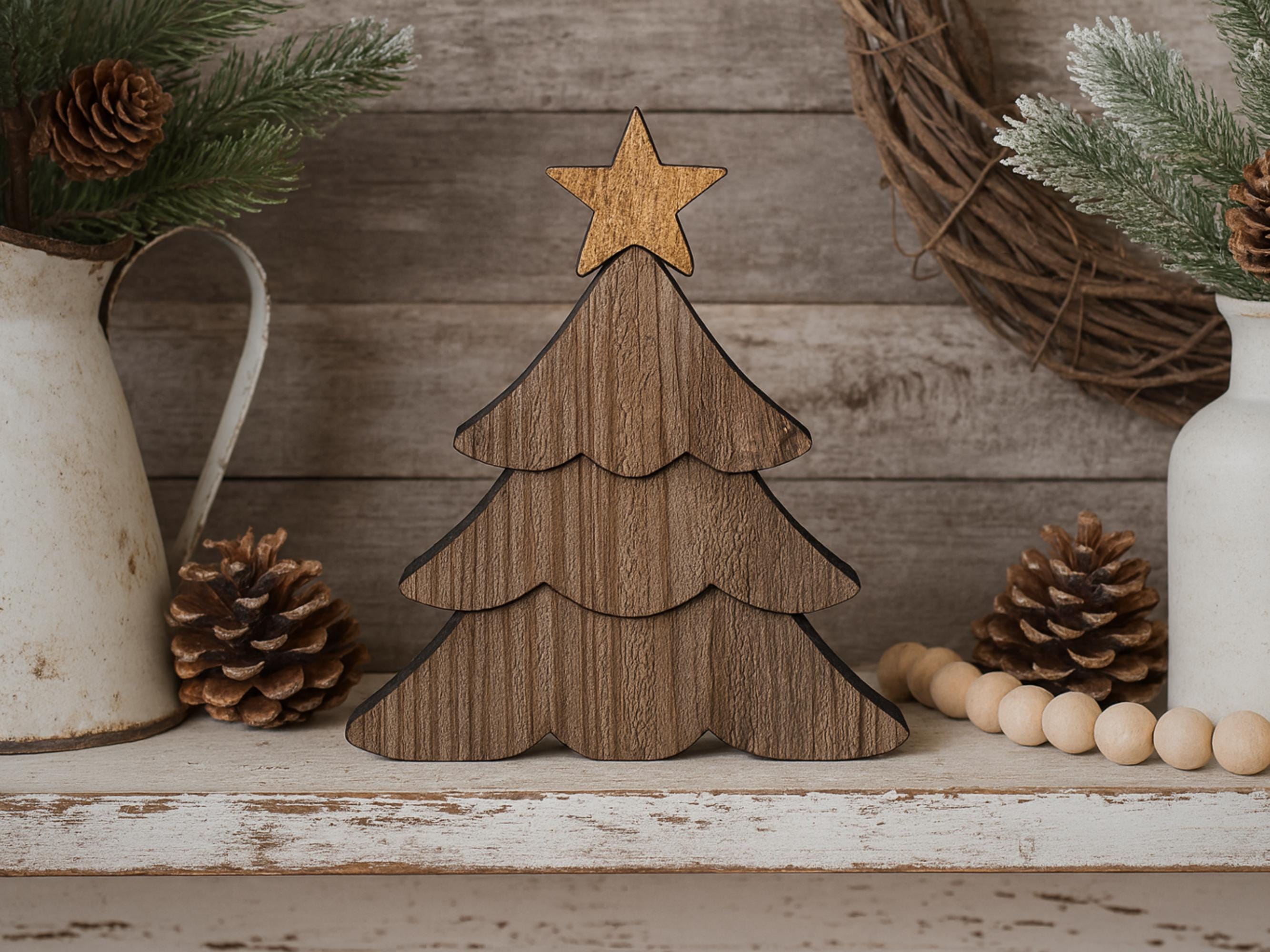 Reclaimed Wood Christmas Tree with Gold Star