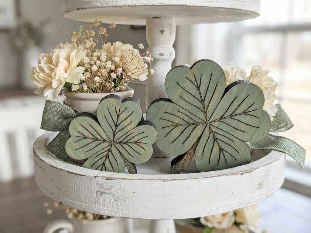 Muted Green Reclaimed Wood 4 Leaf Shamrocks