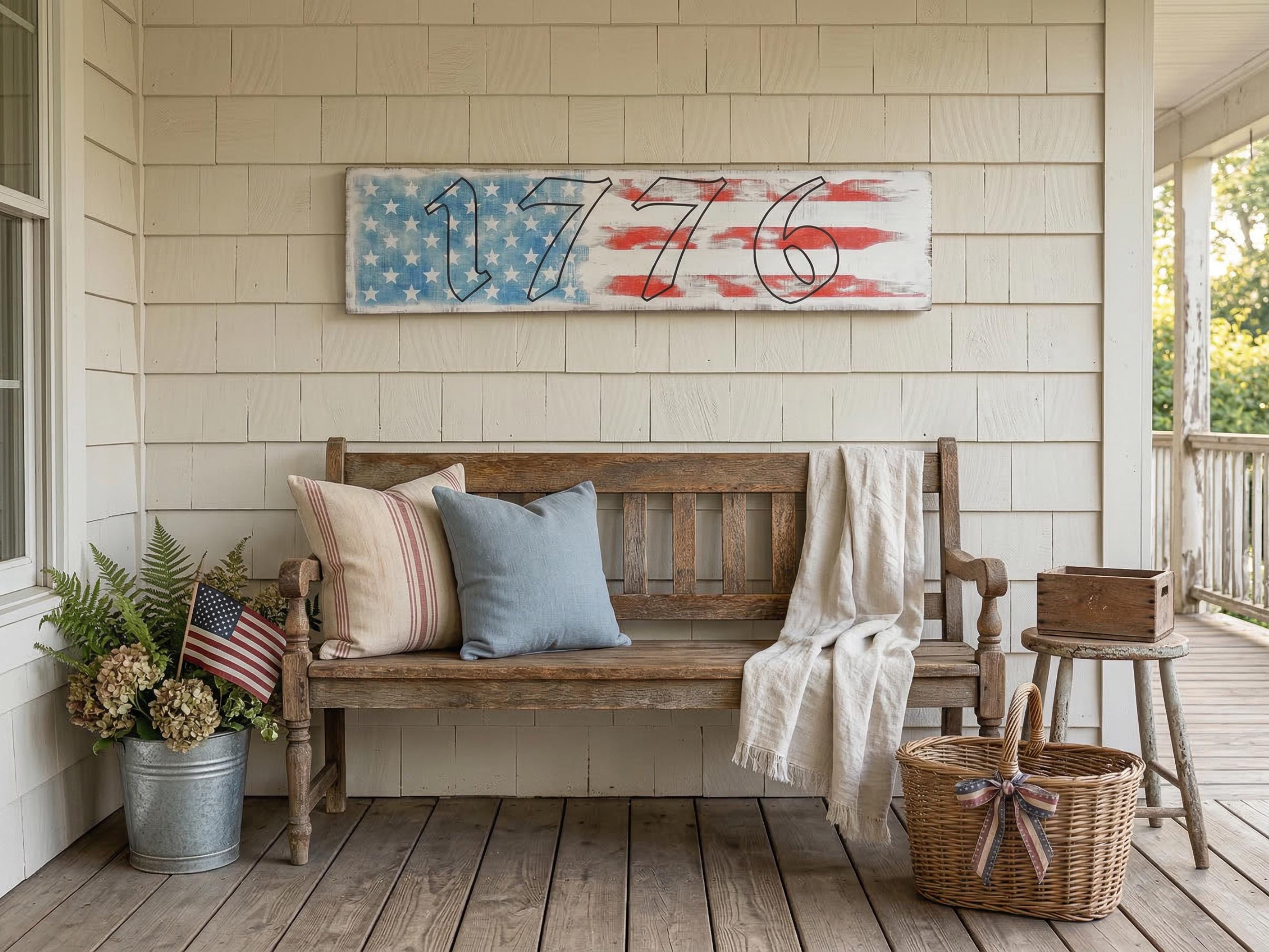 1776 Antique Style American Flag Wooden Sign