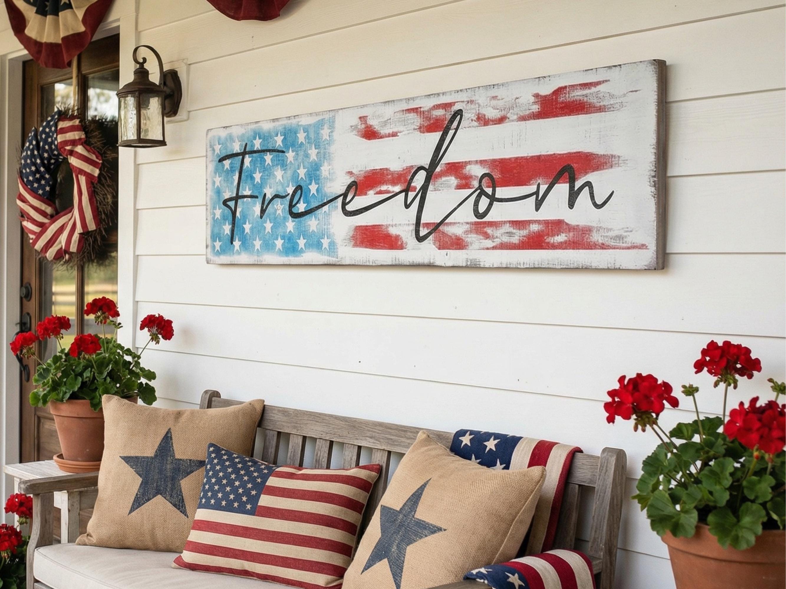Rustic Wooden American Freedom Flag