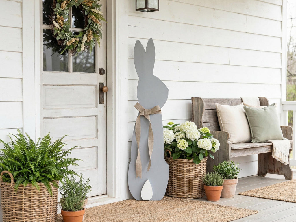 Gray Bunny with a Burlap Bow