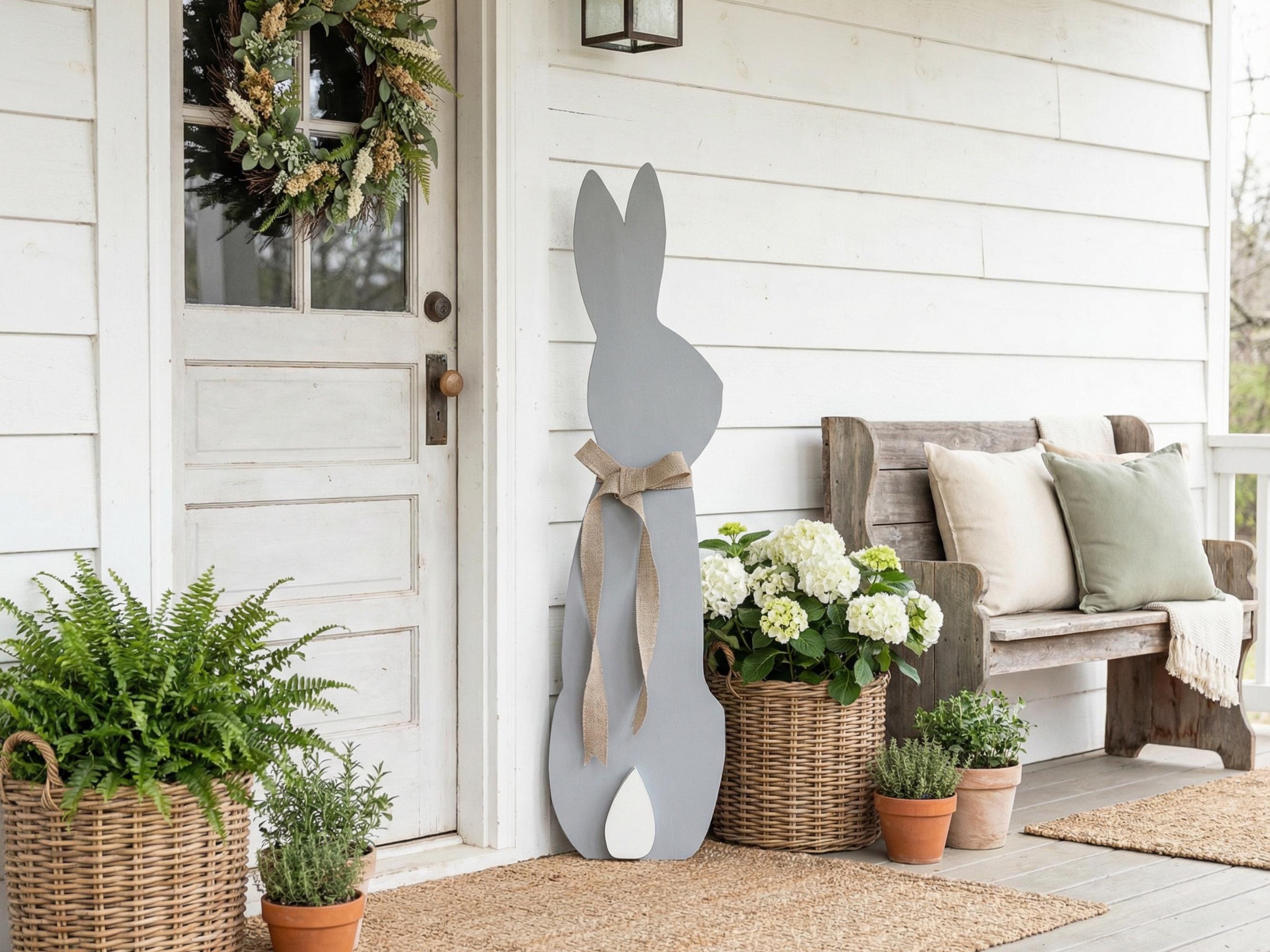 Gray Bunny with a Burlap Bow