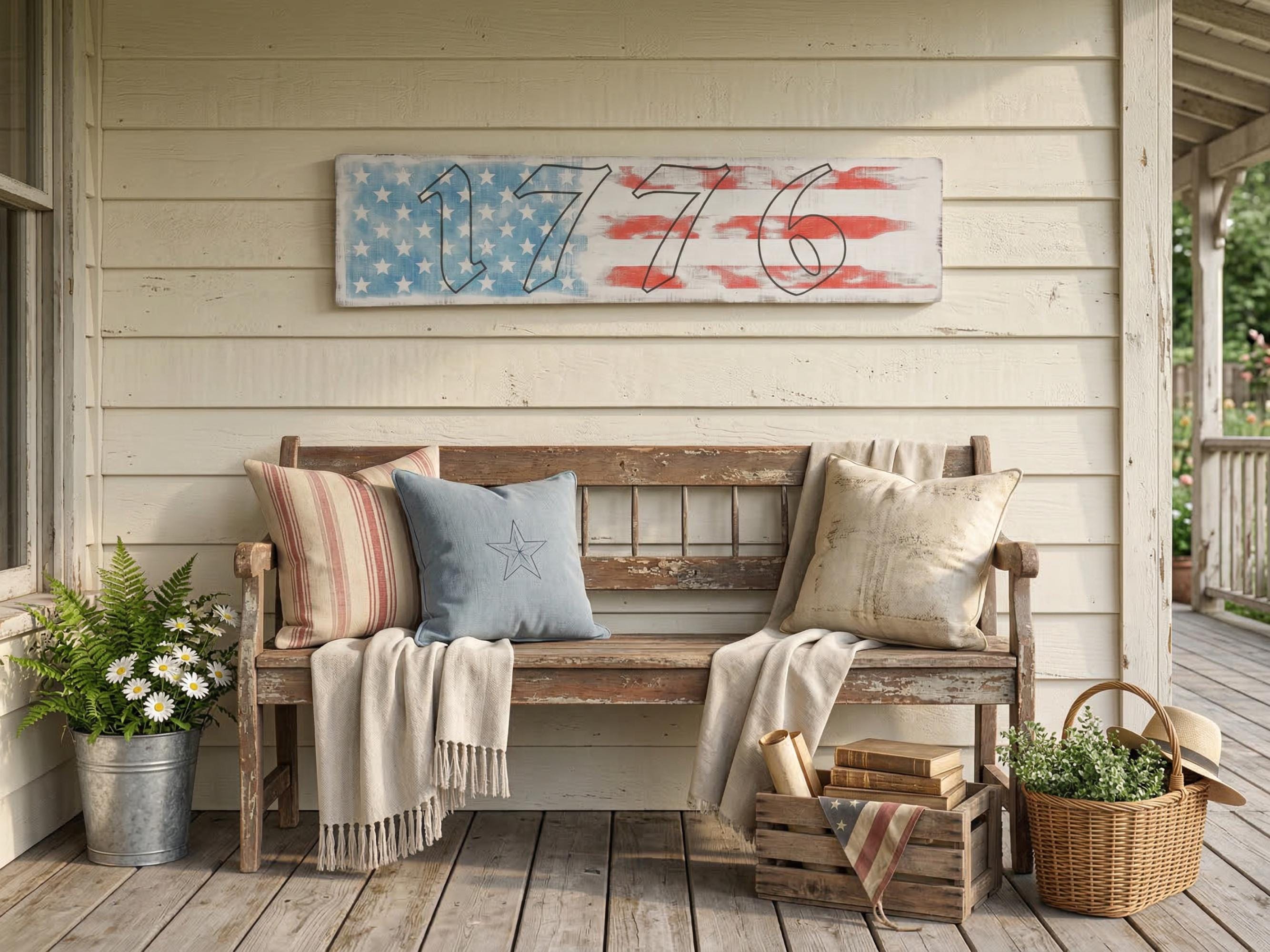 1776 Antique Style American Flag Wooden Sign