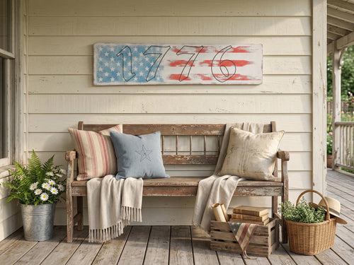 1776 Antique Style American Flag Wooden Sign