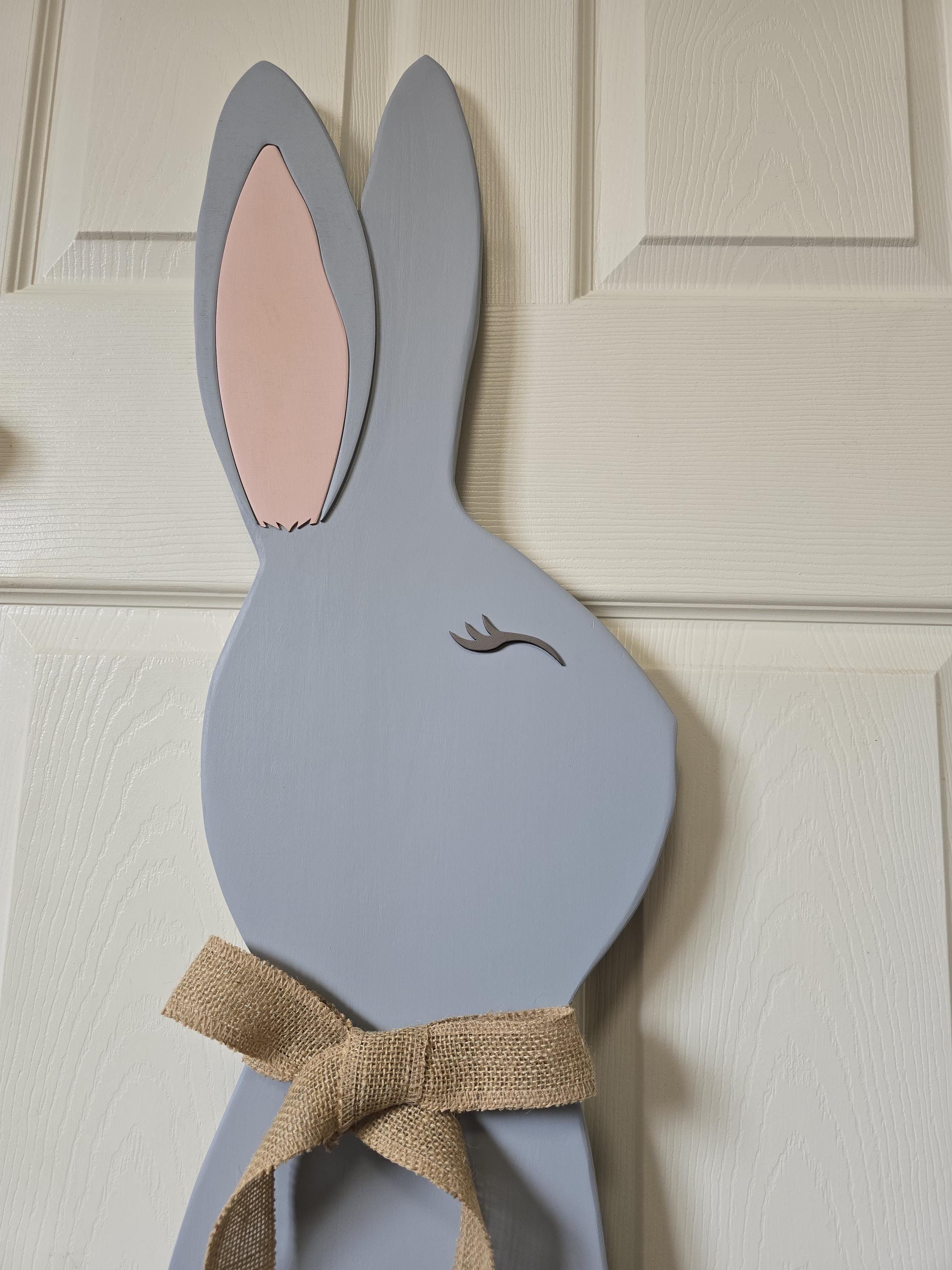 3D Gray Bunny with a Burlap Bow