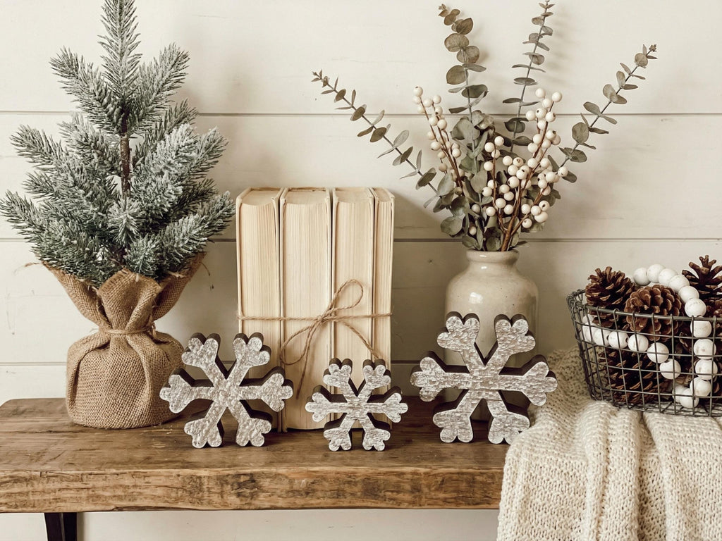 Whitewashed Reclaimed Wood Snowflakes