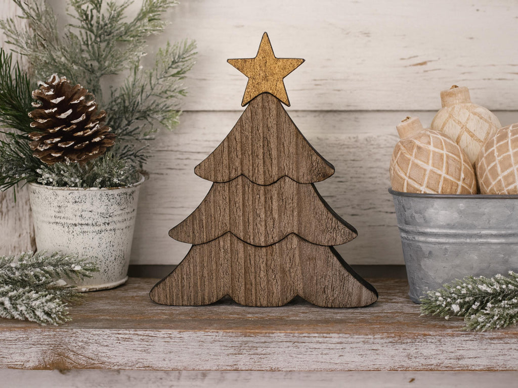 Reclaimed Wood Christmas Tree with Gold Star