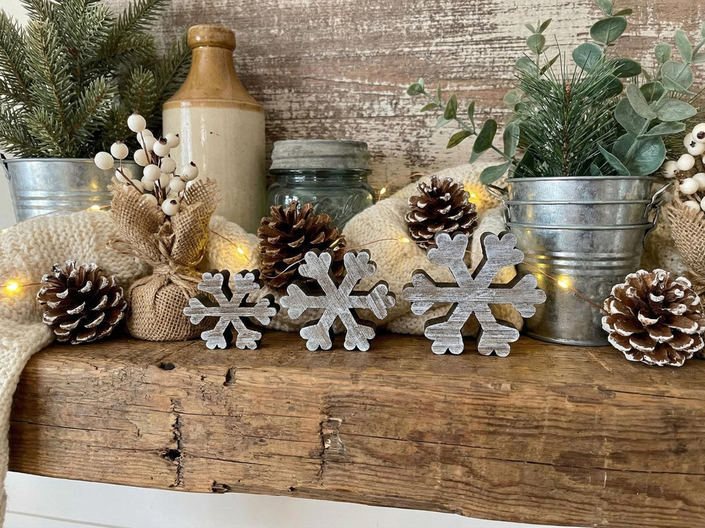 Whitewashed Reclaimed Wood Snowflakes