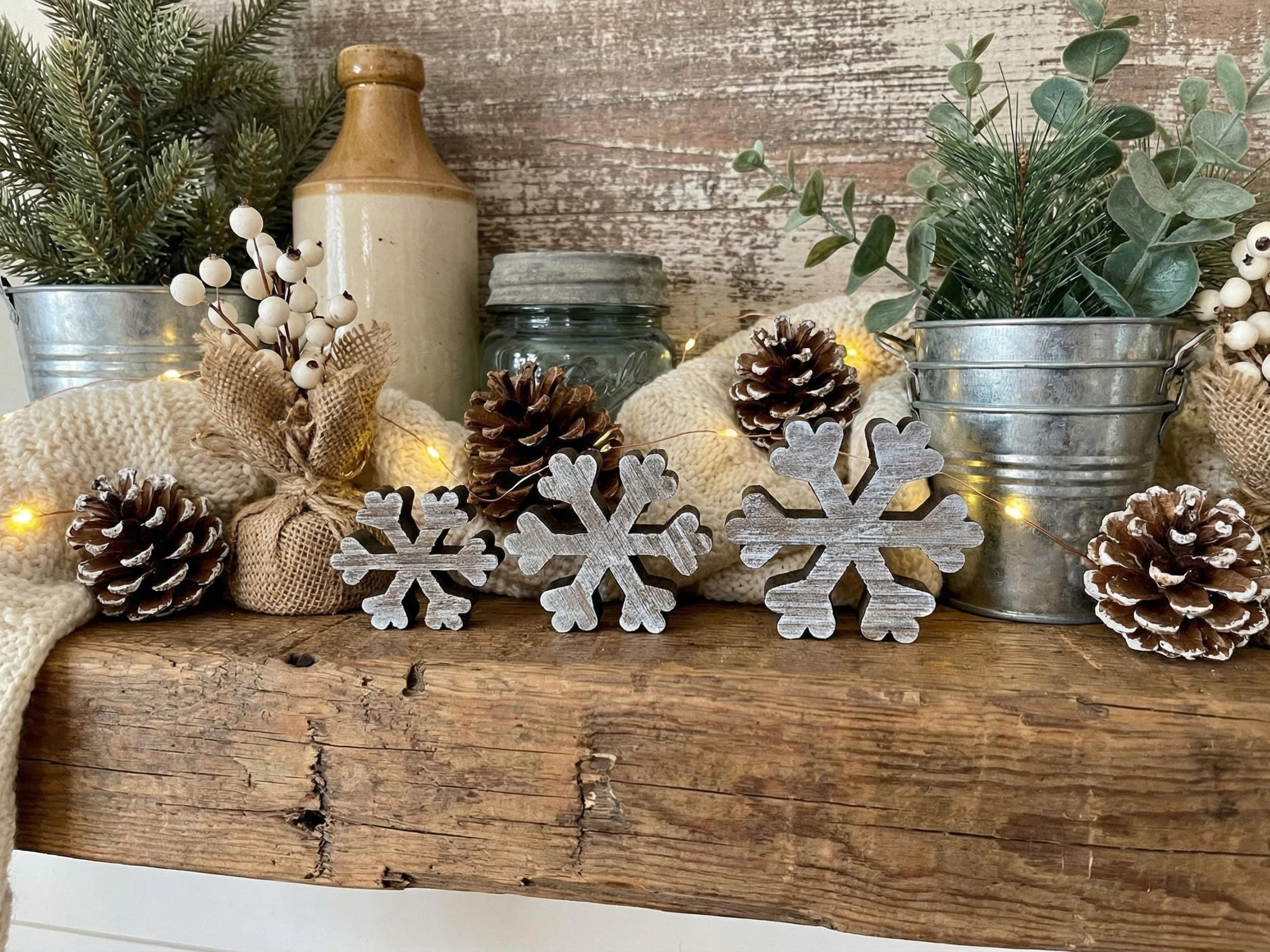 Whitewashed Reclaimed Wood Snowflakes